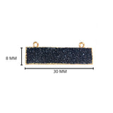 Black druzy natural bezel charms connectors, 8X30mm rectangle-shaped 24k gold electroplated women jewelry-making earrings, bracelets, necklaces, and DIY crafts.