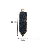 Black druzy natural bezel charms connectors, 6X22mm spear-shaped 24k gold electroplated women jewelry-making earrings, bracelets, necklaces, and DIY crafts.