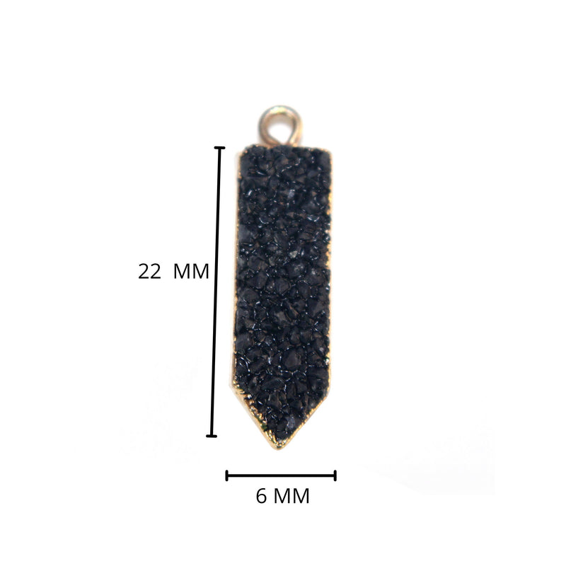 Black druzy natural bezel charms connectors, 6X22mm spear-shaped 24k gold electroplated women jewelry-making earrings, bracelets, necklaces, and DIY crafts.