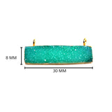 Green druzy natural bezel charms connectors, 8X30mm rectangle-bar-shaped 24k gold electroplated women jewelry-making earrings, bracelets, necklaces, and DIY crafts.