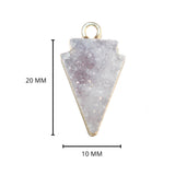 Gray druzy natural bezel charms pendants, 10X20mm arrowhead-shaped 24k gold electroplated women jewelry-making earrings, bracelets, necklaces, and DIY crafts.