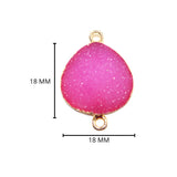 Pink druzy natural bezel charms connectors, 15mm heart-shaped 24k gold electroplated women jewelry-making earrings, bracelets, necklaces, and DIY crafts.