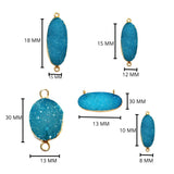 Blue druzy natural bezel charms connectors, 8X10mm oval-shaped 24k gold electroplated women jewelry-making earrings, bracelets, necklaces, and DIY crafts.