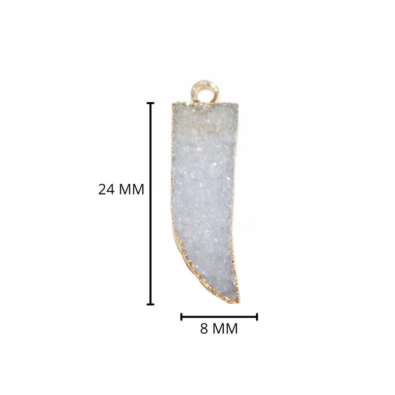 Gray druzy natural bezel charms pendants, 8X24mm sword-shaped 24k gold electroplated women jewelry-making earrings, bracelets, necklaces, and DIY crafts.
