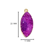 Purple druzy natural bezel charms pendants, 11X22mm marquise-evil-eye-shaped 24k gold electroplated women jewelry-making earrings, bracelets, necklaces, and DIY crafts.
