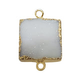 White druzy natural bezel charms connectors, 15mm square-shaped 24k gold electroplated women jewelry-making earrings, bracelets, necklaces, and DIY crafts.