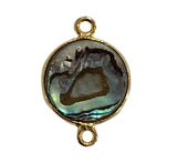Abalone seashell coin shaped 8mm double bail loop bezel charms connectors pendants 24k gold plated natural gemstone.