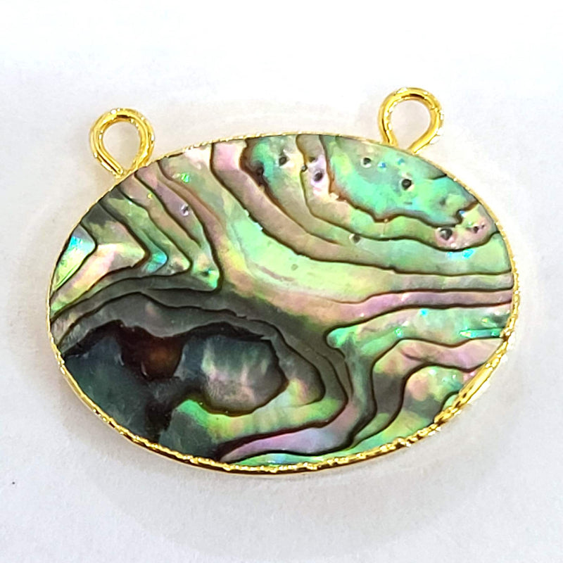 Gold Electroplated Abalone Shell Pendant, Oval Bezel Charm