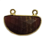 Brown Jasper Stone Necklace for Jewelry Making 9X18mm Moon/Crescent Bezel Charms Pendants Connector 24K Gold Plated Over 925 Sterling Silver