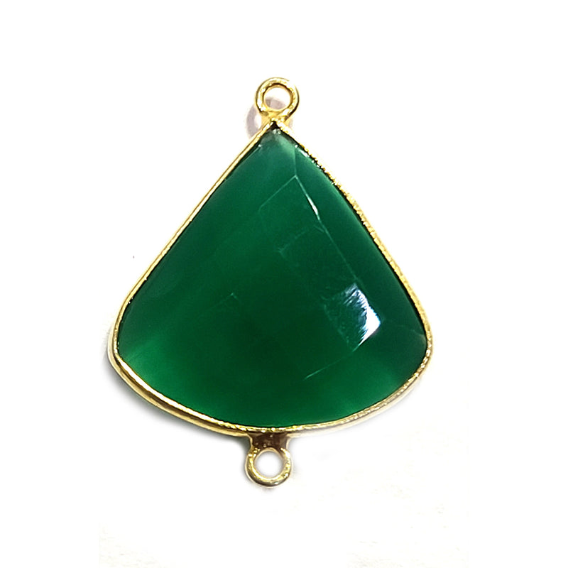 Green Onyx Bell/Quarter Circle Pendant - Boho Chic Gemstone Necklace with 24kt Gold Elegance