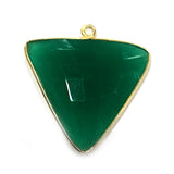 Green Onyx Stone Necklace for Jewelry Making 25X25mm Triangle Bezel Charms Pendants Connectors 24K Gold Plated Over 925 Sterling Silver