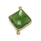 Serpentine Stone Necklace for Jewelry Making 18mm Cushion/Diamond Bezel Charms Pendants Connectors 24K Gold Plated Over 925 Sterling Silver