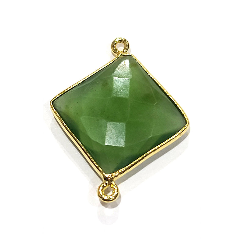 Serpentine Stone Necklace for Jewelry Making 18mm Cushion/Diamond Bezel Charms Pendants Connectors 24K Gold Plated Over 925 Sterling Silver