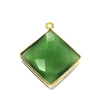Serpentine Stone Necklace for Jewelry Making 18mm Cushion/Diamond Bezel Charms Pendants Connectors 24K Gold Plated Over 925 Sterling Silver