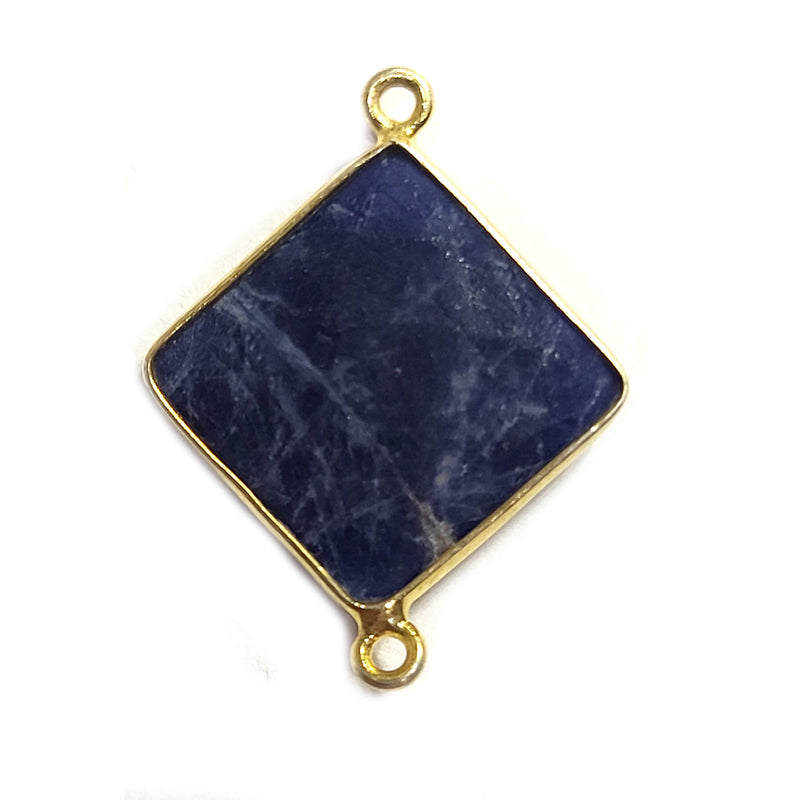 Sodalite Stone Necklace for Jewelry Making 18mm Cushion/Diamond Bezel Charms Pendants Connectors 24K Gold Plated Over 925 Sterling Silver