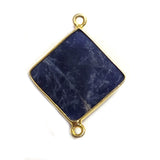 Sodalite Stone Necklace for Jewelry Making 18mm Cushion/Diamond Bezel Charms Pendants Connectors 24K Gold Plated Over 925 Sterling Silver