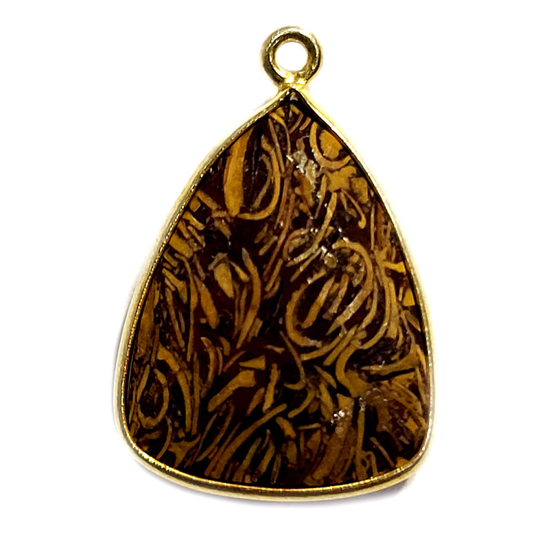Wood Jasper Stone Necklace for Jewelry Making 15X20mm Triangle Bezel Charms Pendants Connectors 24K Gold Plated Over 925 Sterling Silver