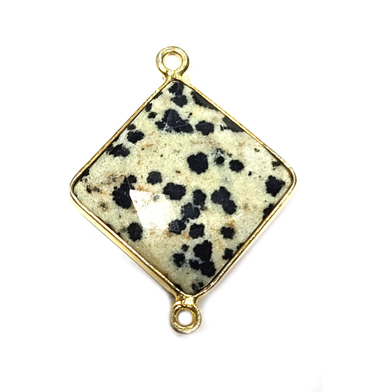 Dalmatian Jasper Cushion/Diamond Pendant - Boho Chic Gemstone Necklace with 24kt Gold Elegance