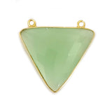 Green Chalcedony Triangle Pendant, 24K Gold Plated Sterling Silver Bezel (25X25mm)