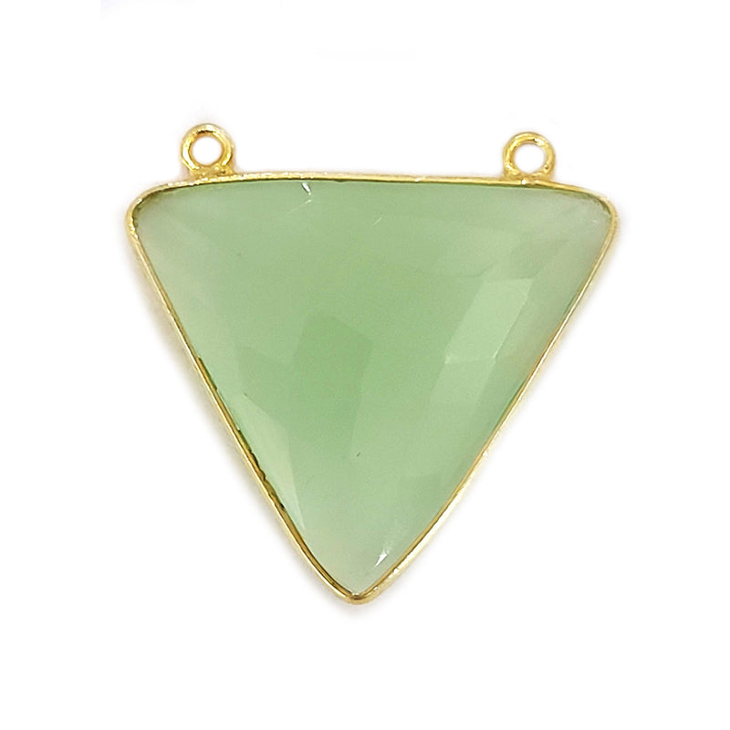 Green Chalcedony Triangle Pendant, 24K Gold Plated Sterling Silver Bezel (25X25mm)