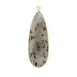 Termilated Quartz Stone Necklace for Jewelry Making 13X30mm Pear/Flat Teardrop Bezel Charms Pendant 24K Gold Plated Over 925 Sterling Silver