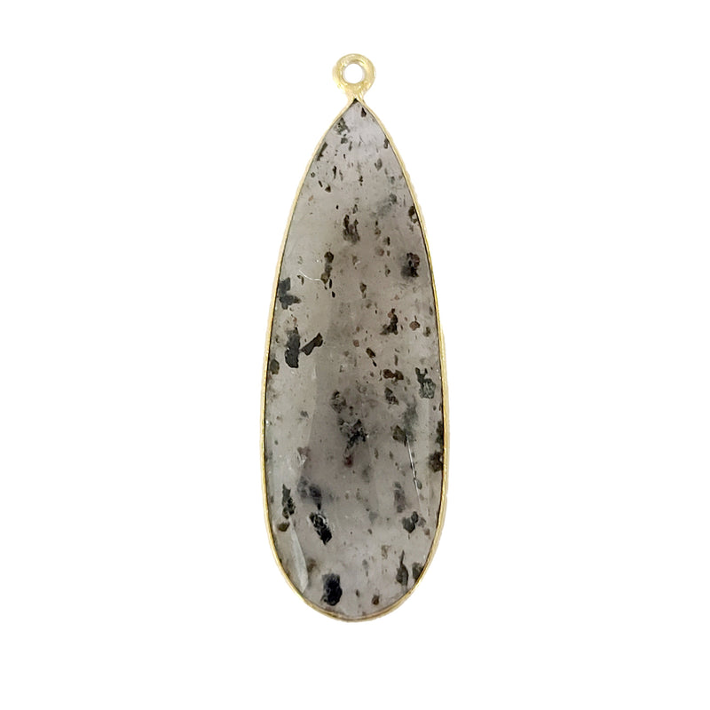 Termilated Quartz Stone Necklace for Jewelry Making 13X30mm Pear/Flat Teardrop Bezel Charms Pendant 24K Gold Plated Over 925 Sterling Silver