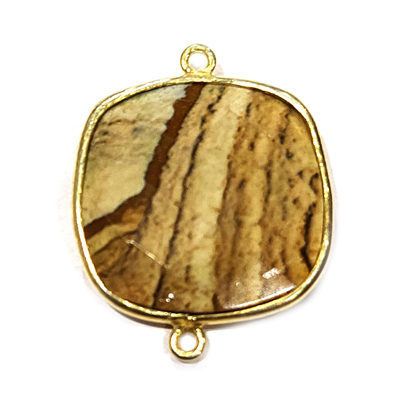 Picture Jasper Stone Necklace for Jewelry Making 12 15 18 10 Cushion/Diamond Bezel Charms Pendants 24K Gold Plated Over 925 Sterling Silver