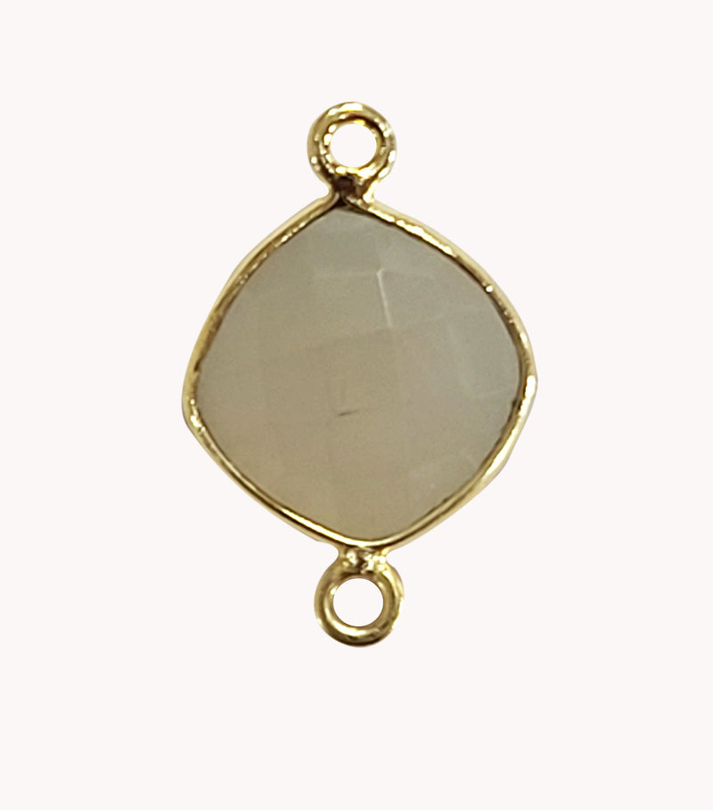 White Moonstone Stone Necklace for Jewelry Making 10mm 12mm Cushion/Diamond Bezel Charms Pendants 24K Gold Plated Over 925 Sterling Silver