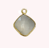 White Moonstone Stone Necklace for Jewelry Making 10mm 12mm Cushion/Diamond Bezel Charms Pendants 24K Gold Plated Over 925 Sterling Silver