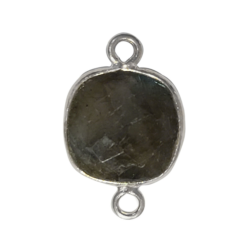 Labradorite Cushion/Diamond Pendant - Boho Chic Gemstone Necklace with 925 Sterling Silver Elegance