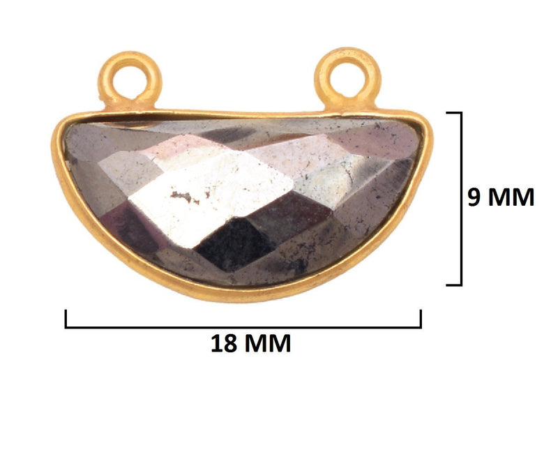 Pyrite Stone Necklace for Jewelry Making - 9X18mm Moon/Crescent Bezel Charms Pendants 24K Gold Plated Over 925 Sterling Silver Chakra DIY