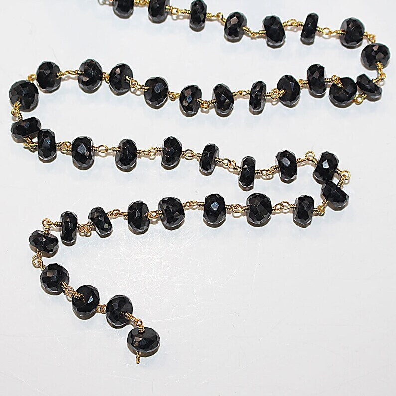 black spinel semi-precious gemstone beads black oxidized antique rosary chain for a necklace, earrings, anklet, and bracelet making.