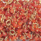 carnelian semi-precious gemstone beads 24k gold plated over silver rosary chain for a necklace, earrings, anklet, and bracelet making.