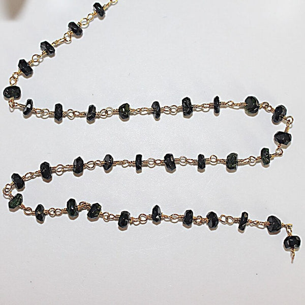 chrome tourmaline natural semi-precious gemstone beads 24k gold plated over silver rosary chain for a necklace, earrings, anklet, and bracelet making.