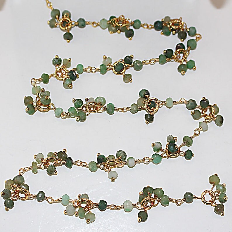 chrysoprase semi-precious gemstone beads 24k gold plated over silver rosary chain for a necklace, earrings, anklet, and bracelet making.