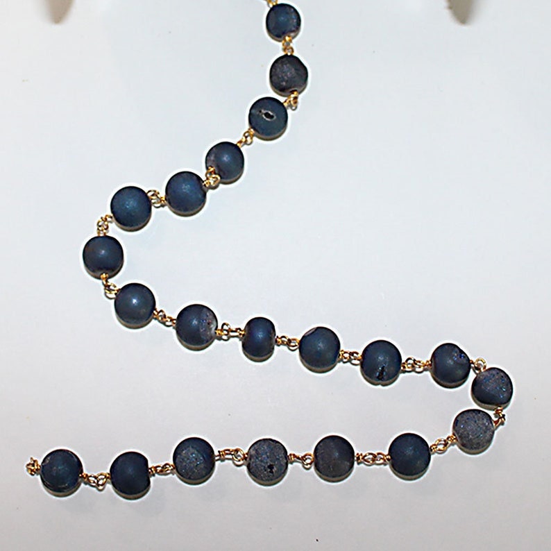 peacock green druzy semi-precious gemstone beads black oxidized antique rosary chain for a necklace, earrings, anklet, and bracelet making.