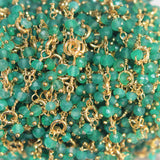 green onyx semi-precious gemstone beads 24k gold plated over silver rosary chain for a necklace, earrings, anklet, and bracelet making.
