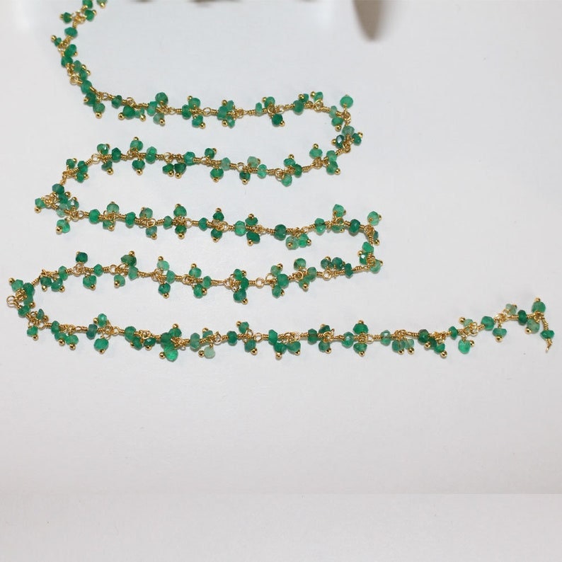 green onyx natural semi-precious gemstone beads 24k gold plated over silver rosary chain for a necklace, earrings, anklet, and bracelet making.