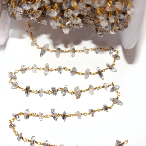 herkimer semi-precious gemstone beads black oxidized antique rosary chain for a necklace, earrings, anklet, and bracelet making.