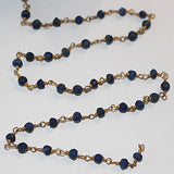 lapis lazuli natural semi-precious gemstone beads 24k gold plated over silver rosary chain for a necklace, earrings, anklet, and bracelet making.
