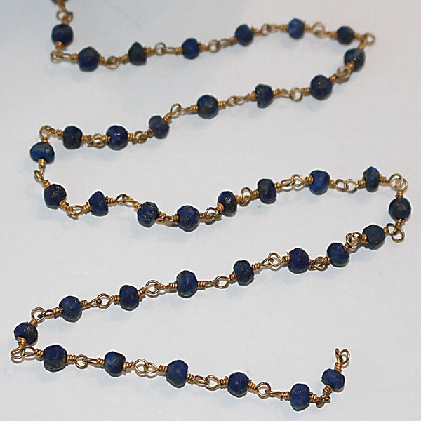 lapis lazuli natural semi-precious gemstone beads 24k gold plated over silver rosary chain for a necklace, earrings, anklet, and bracelet making.