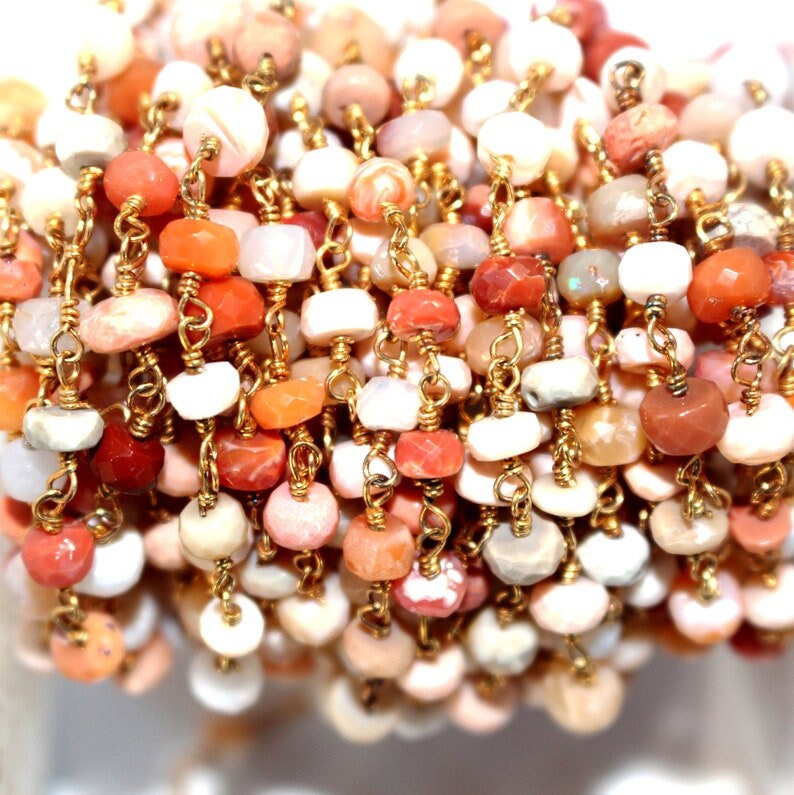 mexican fire opal semi-precious gemstone beads black oxidized antique rosary chain for a necklace, earrings, anklet, and bracelet making.