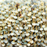 3-4mm aquamarine bead chain, gold plated, ideal for delicate jewelry