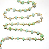 peruvian opal green semi-precious gemstone beads black oxidized antique rosary chain for a necklace, earrings, anklet, and bracelet making.