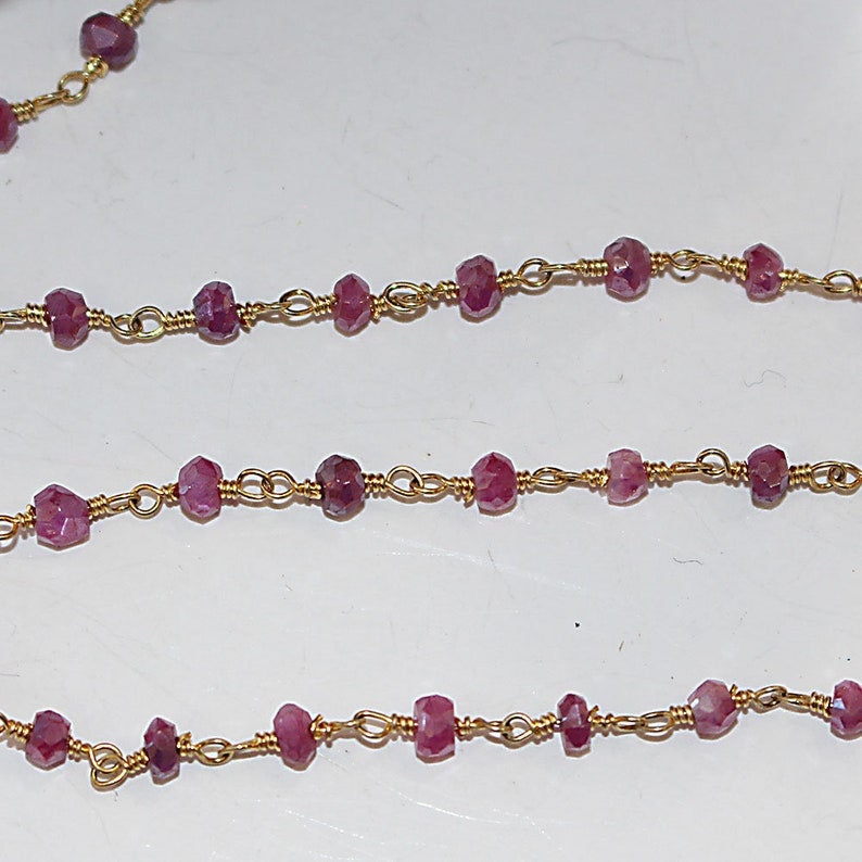 silverite red coated natural semi-precious gemstone beads 24k gold plated over silver rosary chain for a necklace, earrings, anklet, and bracelet making.