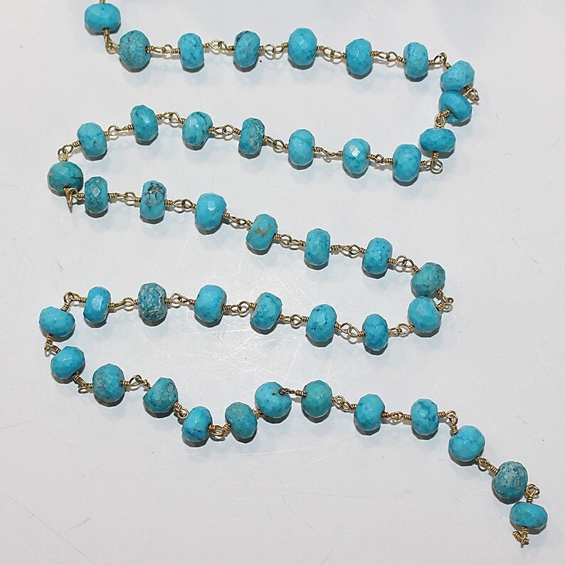 turquoise semi-precious gemstone beads black oxidized antique rosary chain for a necklace, earrings, anklet, and bracelet making.