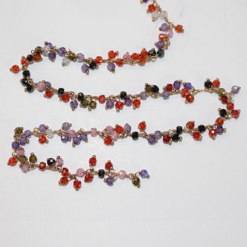 zircon multi color semi-precious gemstone beads 24k gold plated over silver rosary chain for a necklace, earrings, anklet, and bracelet making.