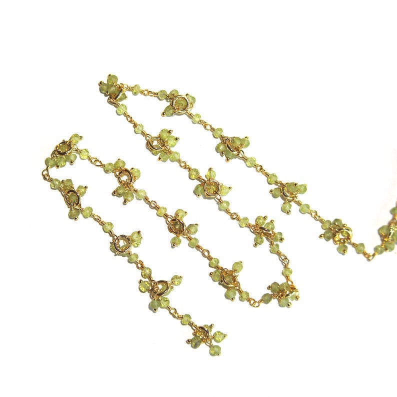 peridot semi-precious gemstone beads 24k gold plated over silver rosary chain for a necklace, earrings, anklet, and bracelet making.