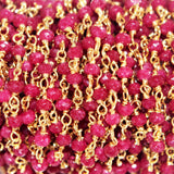 ruby jade natural semi-precious gemstone beads 24k gold plated over silver rosary chain for a necklace, earrings, anklet, and bracelet making.
