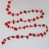 red coral chips semi-precious gemstone beads 24k gold plated over silver rosary chain for a necklace, earrings, anklet, and bracelet making.